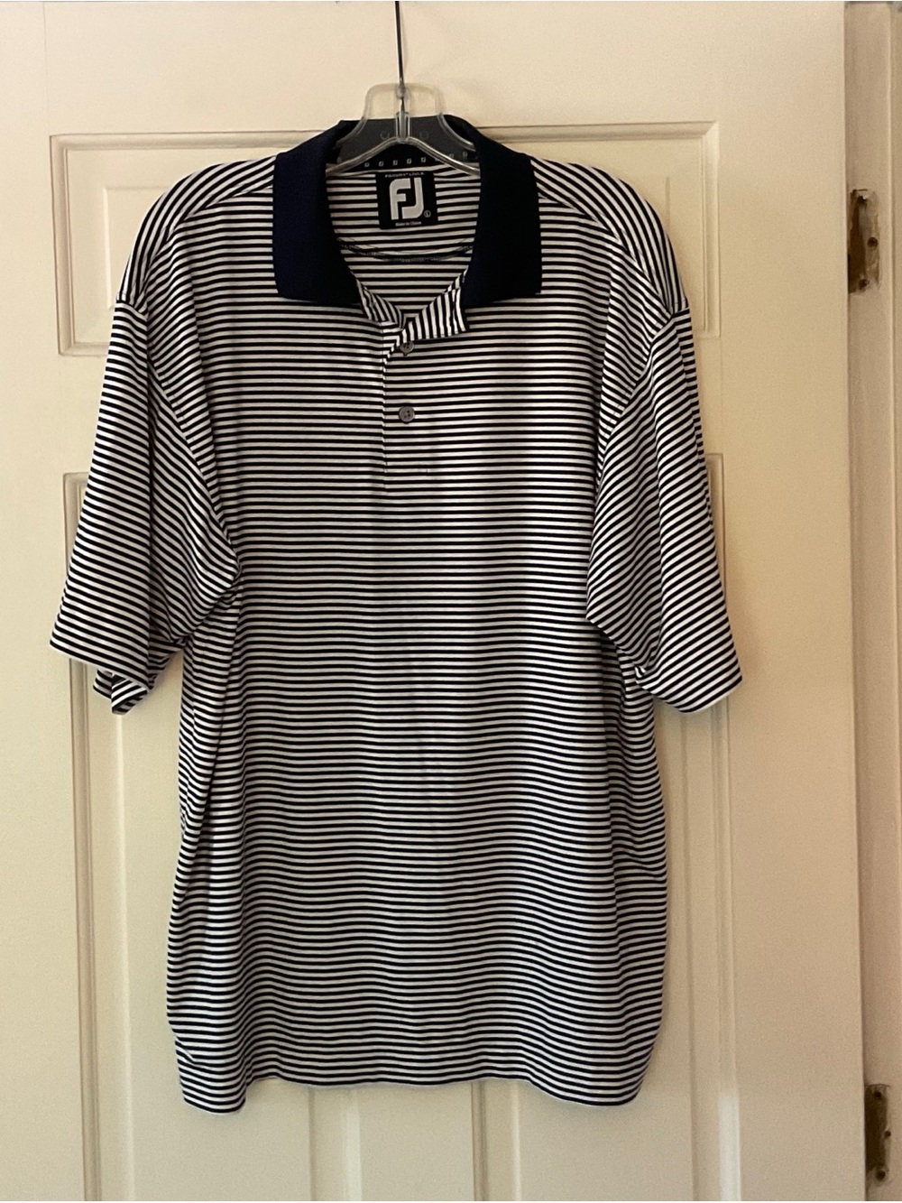 FootJoy Projoy Lisle Performance Polo Shirt Men's Large Golf Blue White Stripe